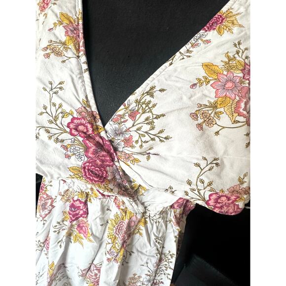 Torrid Challis Caplet Skater Dress – Women’s 3X, Cream Floral Surplice Neck - Picture 2 of 8